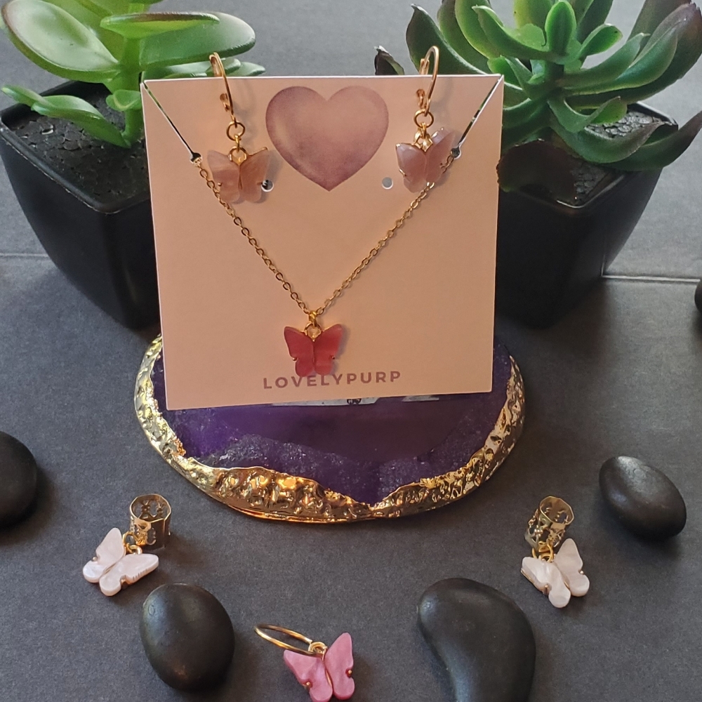 🦋New! Pink Butterfly Loc & Hair Jewelry Set for Kids/Adults; Dreadlocks, Braids